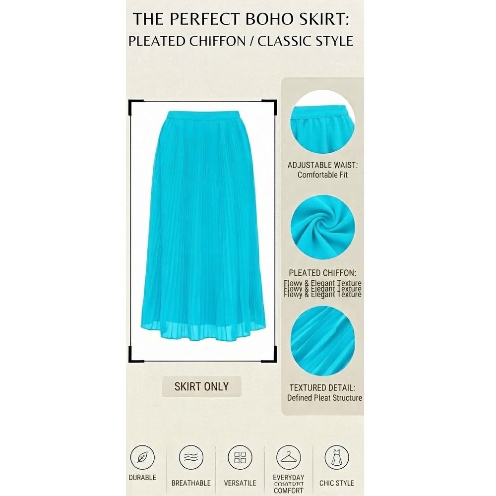 Rafael Turquoise Blue Pleated Midi Skirt Plus